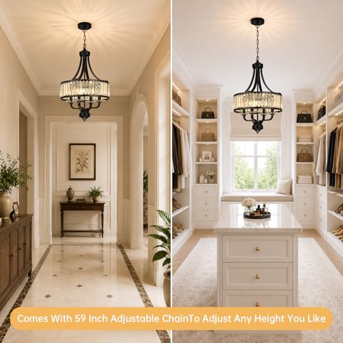 4 Light Black Crystal Chandelier (Black / 4-Light)