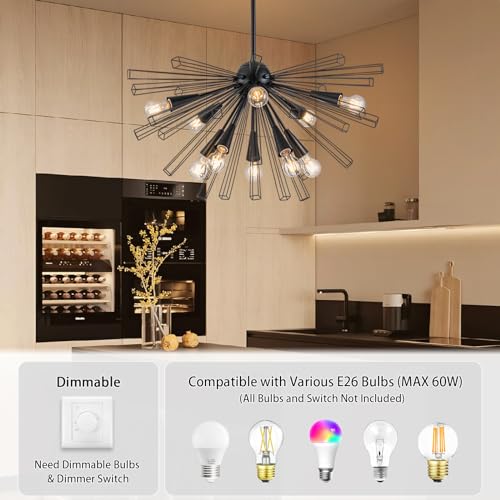 10 Light Black Sputnik Chandeliers