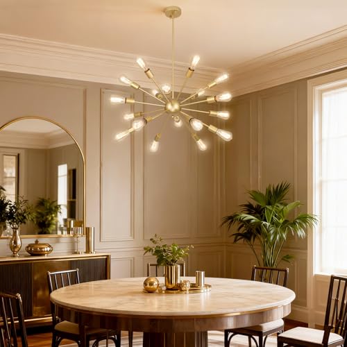 18 Light Gold Sputnik Farmhouse Chandeliers for Dining Room Light Fixture