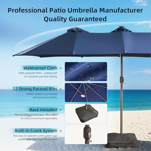 15Ft Patio Umbrella With Multicolor Solar Light