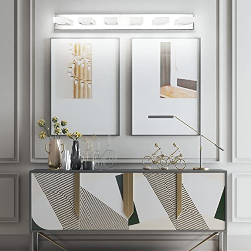 Modern Chrome Bathroom Vanity Lights 5 Color Temperature Dimmable Acrylic Modern LED Bathroom Vanity Lighting Fixtures Chrome 40.4inch