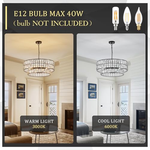 Black Crystal Chandelier 24" 8