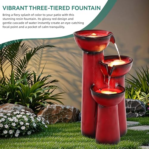 27" H Faux Ceramic Outdoor Water Fountain with LED Lights