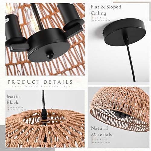 17.6 inch Hemp Rope Woven Pendant Light Wicker Pendant Light 3