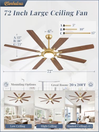 72 Inch Black Ceiling Fans with 3CCT Lights and Remote (Gold / 72")