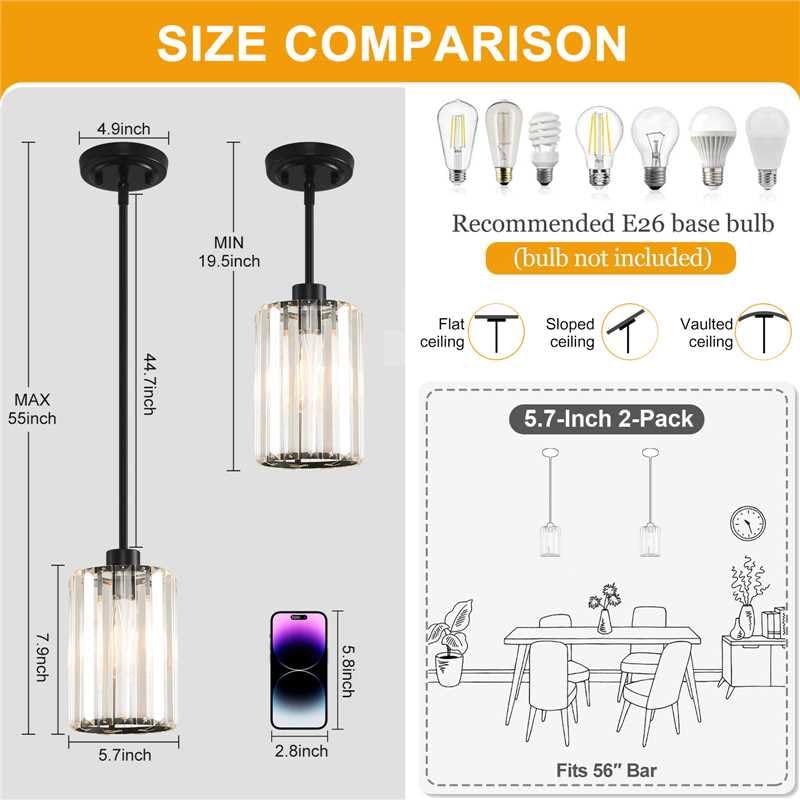 2 Pack Pendant Lights Kitchen Island (2 Count)