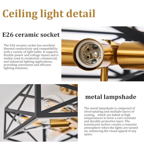Black and Gold Modern Farmhouse Semi Flush Mount Ceiling Light 19.7 in