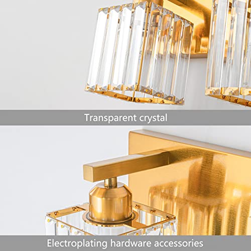 Modern 6 Light Gold Brushed Brass Finish Crystal Wall Light for Bathroom Vanity
