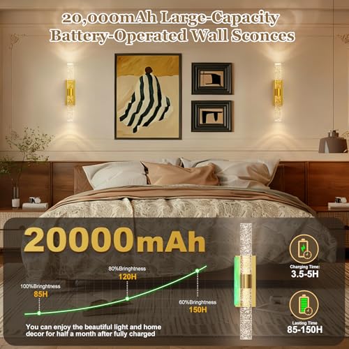 17 Inch Battery Operated Wall Sconces Set of two with 20000mAh Battery (2 Count)