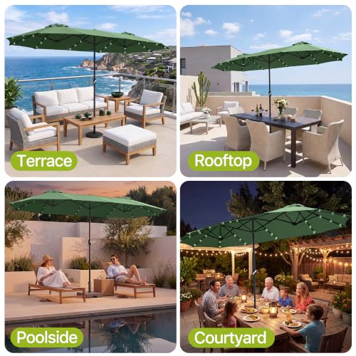 REE SOLDIER 13ft Double Sided Patio Umbrella with Solar Lights