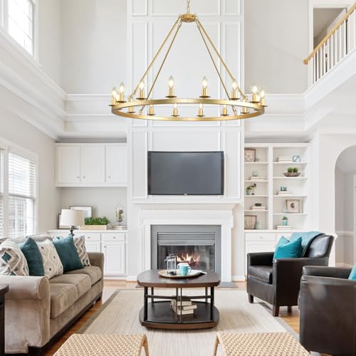 Large Gold Wagon Wheel Chandelier 40