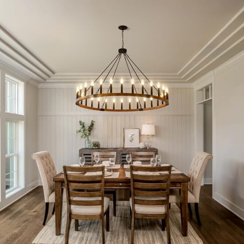 48" Wood Wagon Wheel Chandelier 30