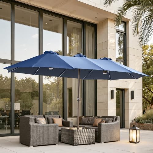 15FT Double Sided Rectangular RGB LED Patio Umbrella with Remote & App Control