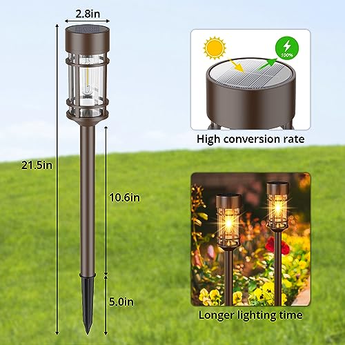 Solar Pathway Lights Outdoor Solar Lights 8 Pack Metal & Glass Design (8 Count)