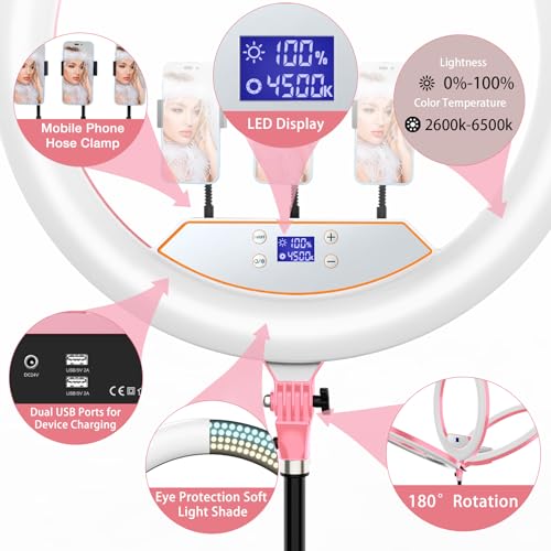 Pink 22" Ring Light for iPad iPhone with 75" Tripod Stand Barber