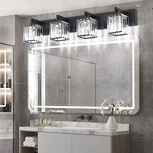Black Light Fixtures Bathroom Vanity Light Crystal Modern Vanity Light for Bathroom 4 Light