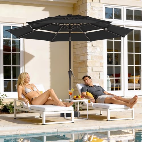 9 ft 3 Tier Outdoor LED Lighted Patio Umbrella w