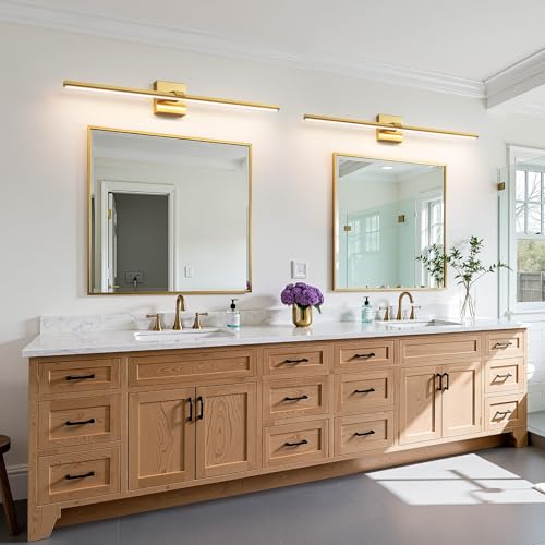 Gold Modern Bathroom Vanity Light 32 Inch 24W Dimmable 5CCT LED Bathroom Lighting Fixtures Over Mirror Brushed Gold Bar Vanity Lights for Bathroom Mirror Cabinets Bedroom