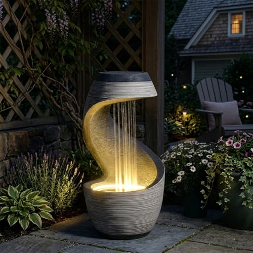 37" S Shaped Outdoor Water Fountain with LED Lights