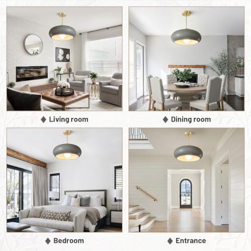 15.7″‌ Large Ceiling Lamp Gold Brass 1Light Classic Gray Glass Shade