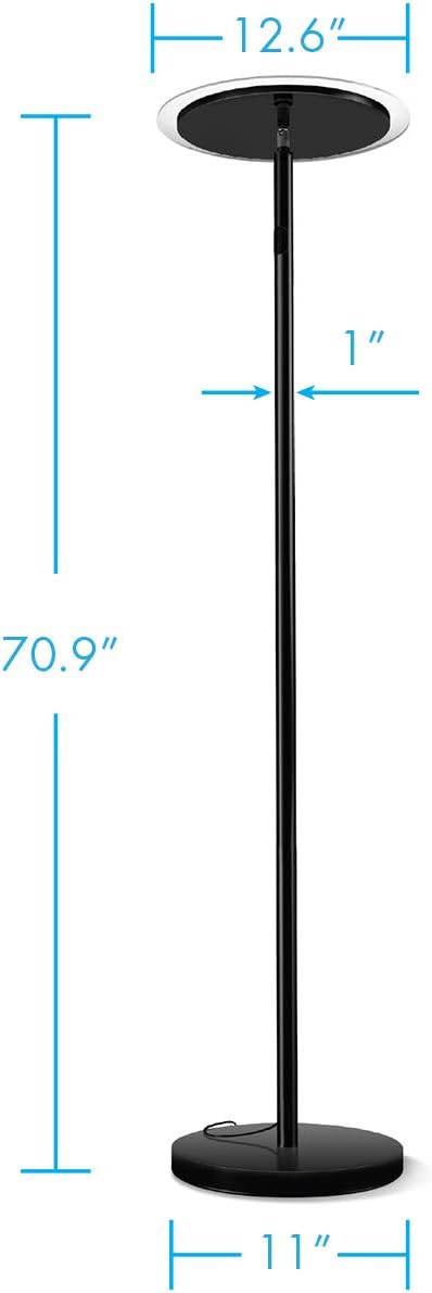 Tenergy Torchiere Dimmable LED Floor Lamp, Remote Controlled 30W (150W Equivalent) Standing Lamp, 90° Adjustable Top, Wall Switch Smart Outlet Compatible, Warm White Light