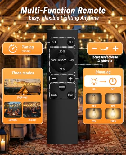 50FT Outdoor String Lights with Remote