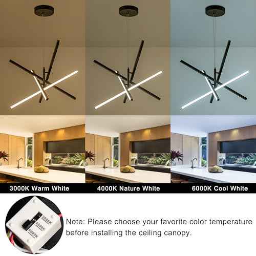 Modern LED Chandelier Linear Pendant Light Dimmable 4 Lights Linear Chandelier 3000K,4000K,6000K Hanging Pendant Lighting for Kitchen Island Living Dining Room Restaurant Office (Black)