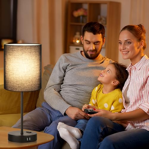 2 Pack Touch Control Table Lamps with 2 USB & AC Outlet