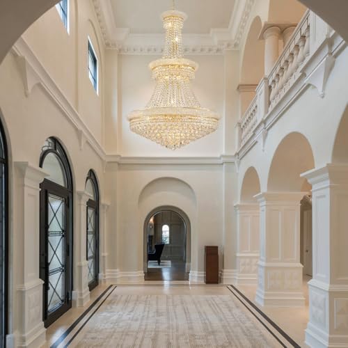 19 Lights High Ceiling Chandelier Modern Gold Crystal Chandeliers Large Foyer Chandelier Fixtures for Staircase Living Room Hallway Entryway