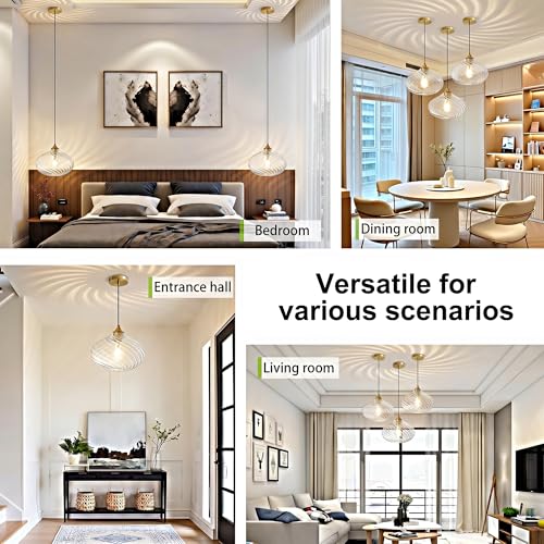 11in Gold Pendant Lights Kitchen Island with Clear Glass Shade 2Pack