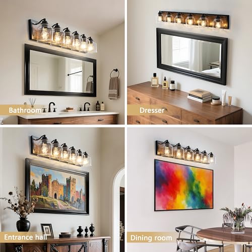 6 Light Vanity Lights for Bathroom Large 48" with Bubble Glass Shade