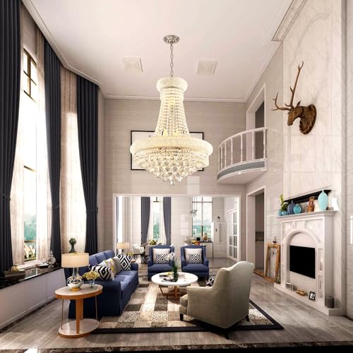 MORECHANGE French Empire Crystal Chandelier Luxury Chrome Empire Chandelier