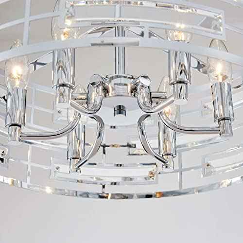 Saint Mossi Modern K9 Crystal Chandeliers, Drum Pedant Light Fixture for Living Space, D18 x H24, Adjustable Chains 59", Chrome Finish Metal Frame