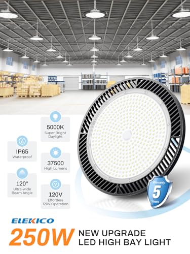 Super Bright 250W 37500LM UFO LED High Bay Light with Plug 5ft Cable