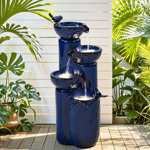 34" H Ceramic Outdoor Water Fountain with LED Lights