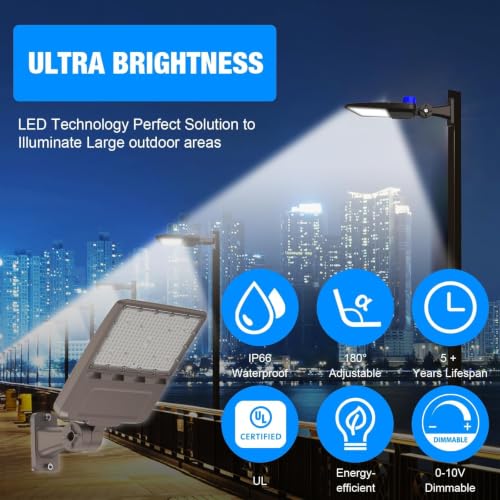 150W LED Parking Lot Lights Adjustable Arm Mount with Photocell 120