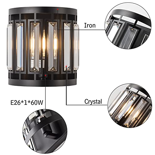 Modern Crystal Wall Sconce 1xE26 Black Vanity Wall Lamp K9 Crystal Wall Light Fixture for Hallway Doorway Bedroom Living Room Lighting