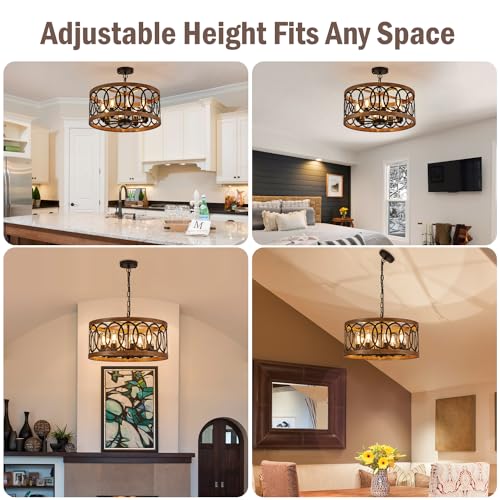 8 Light Farmhouse Drum Pendant Light