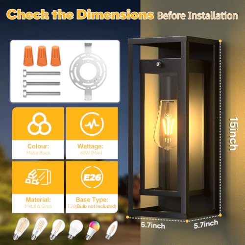 Dusk to Dawn Outdoor Wall Light 15in Waterproof Large Porch Sconce (2 Count)
