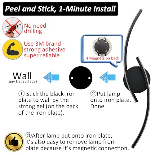 Peel and Stick Rechargeable Wall Sconces with Crystal Light Effect Set of 2