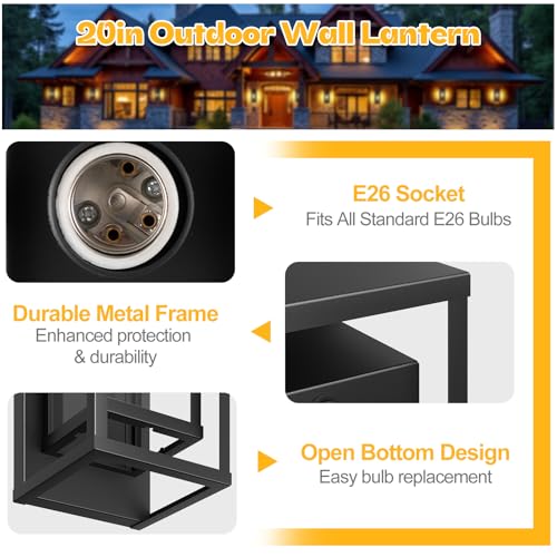 20in Extra Large Outdoor Wall Sconce Black Modern Exterior Lighting Fixture