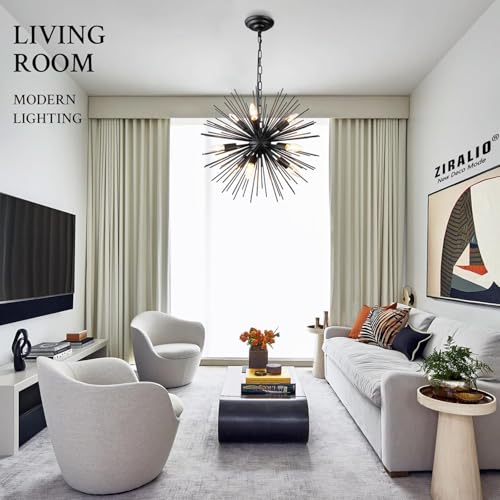 20in 9 Light Black Sputnik Chandelier Vintage Modern Starburst