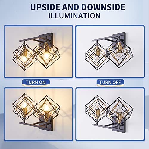 Bathroom Vanity Light with 2 Bulbs Bathroom Light Fixtures Over Mirror with 2 Rotatable Cube Shades Modern Wall Mounted Matte Black