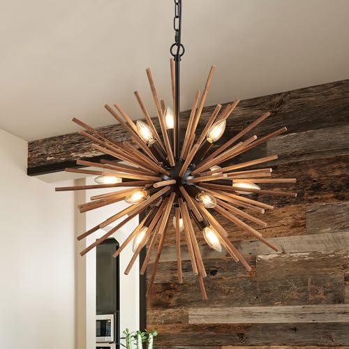 23.6" Farmhouse Sputnik Chandelier for Dining Room Rustic Handmade Natural Wood 12 (12 Count)