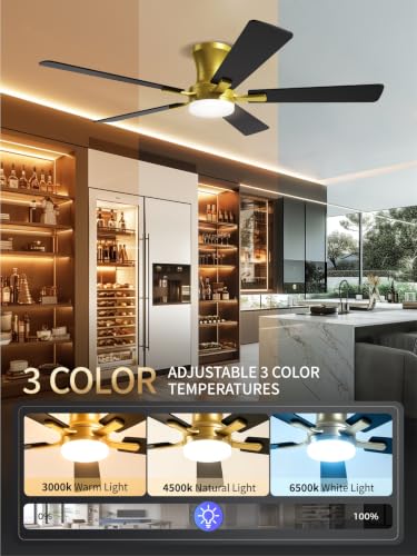 52 Inch Black Gold Low Profile Ceiling Fan with Light and Remote (Gold Black / 52 Inch)
