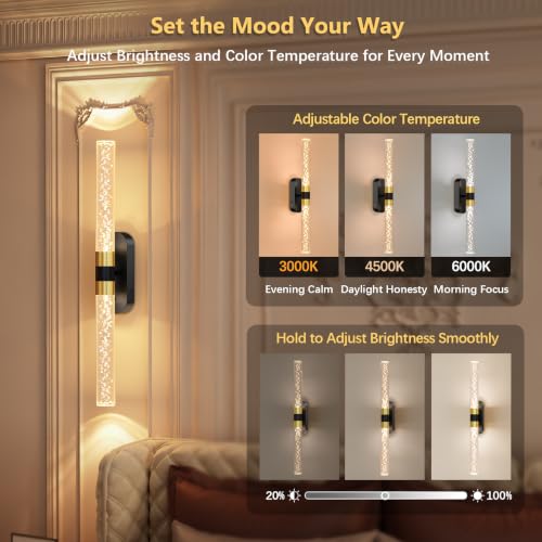 Crystal Battery Operated Wall Sconces Set of 2 for Home Space (2 Count)
