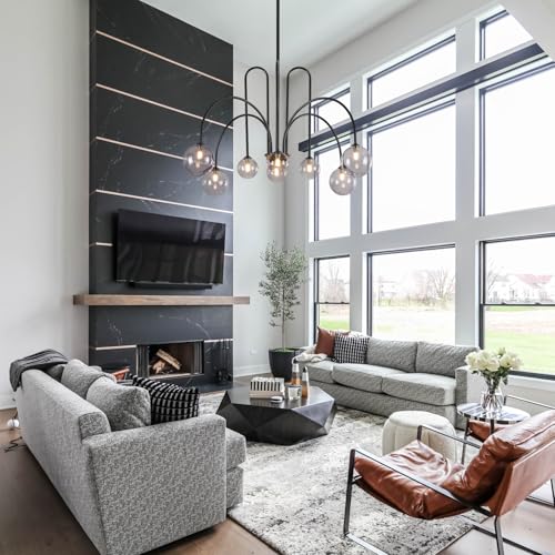 Black Sputnik Chandelier with Smoke Glass Globe 8 Lights L41 Inch