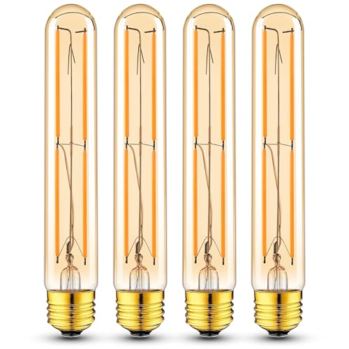 Tubular Light Bulb 7.3IN Dimmable T10 LED E26 6W 60 Watts Edison Bulb Amber (4 Count)