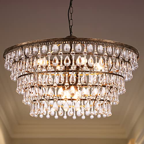Crystal Chandelier Farmhouse 5 Tiers Crystal Light Fixtures Hanging Modern Bronze Ceiling Pendant Light