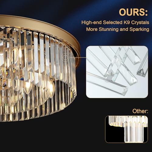 Gold Crystal Chandeliers 30" Modern Round Chandelier Luxury Light Fixture
